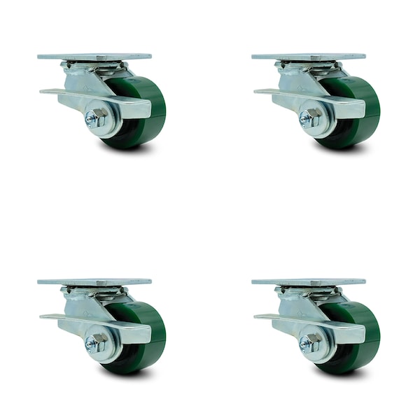 3.25 Inch Poly on Steel Caster Set with Roller Bearing and Brake/Swivel Lock SCC